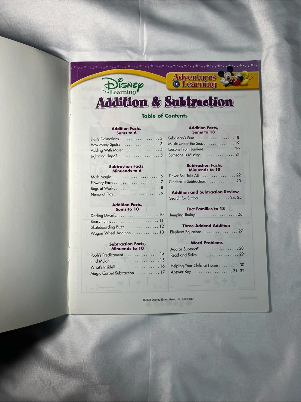 Disney Learning Addition & Subtraction Grade 1 Workbook Paperback‎ 2004 NEW